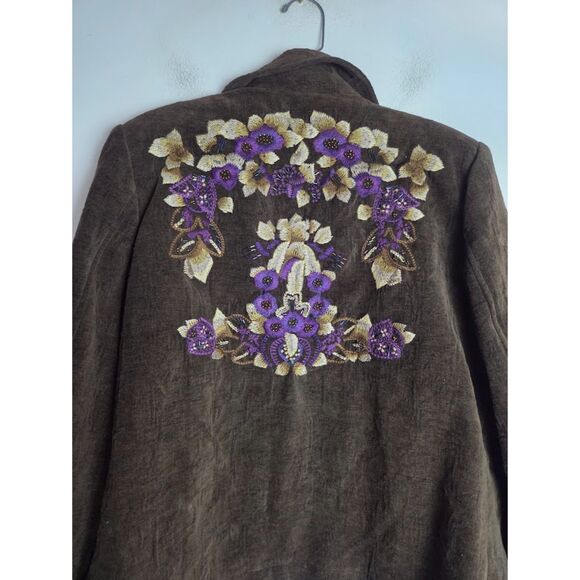 NWT Coldwater Creek Brown w/Purple Floral Embroidery Corduroy Jacket sz 12 - Picture 7 of 9